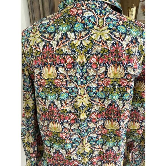 Garnet Hill Multi Colored Floral Button Up Shirt Collared - Picture 4 of 7